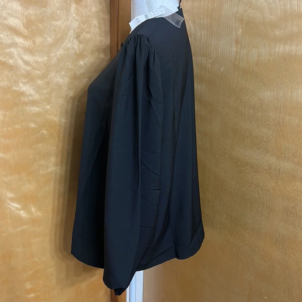 NWT J. Crew Black Puff Sleeve Satin-Back Crepe Top XLT